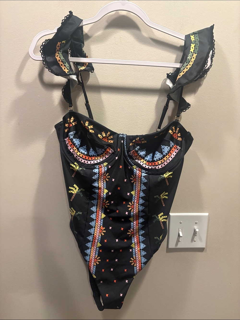 FARM Rio x Anthropologie Geo Printed Ruffle One Piece - Picture 4 of 7